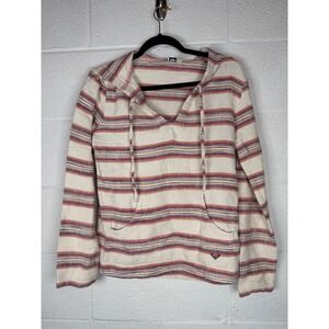 Roxy Striped Baja Poncho Hoodie Women's Small Cotton V-Neck Pullover